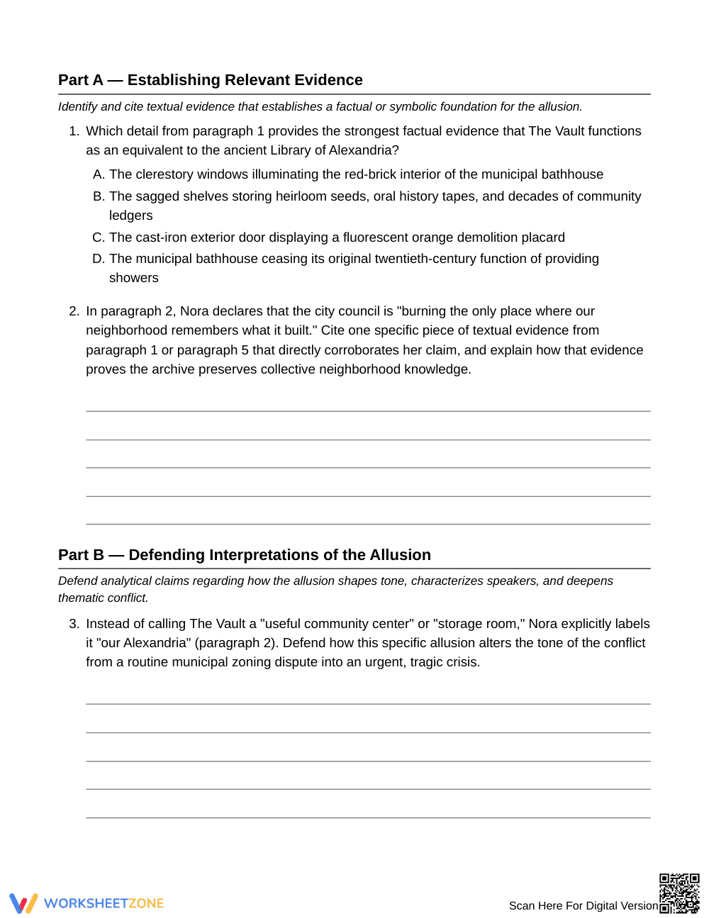 Complete Defending Allusions Worksheet | Grade 8 ELA - Page 3