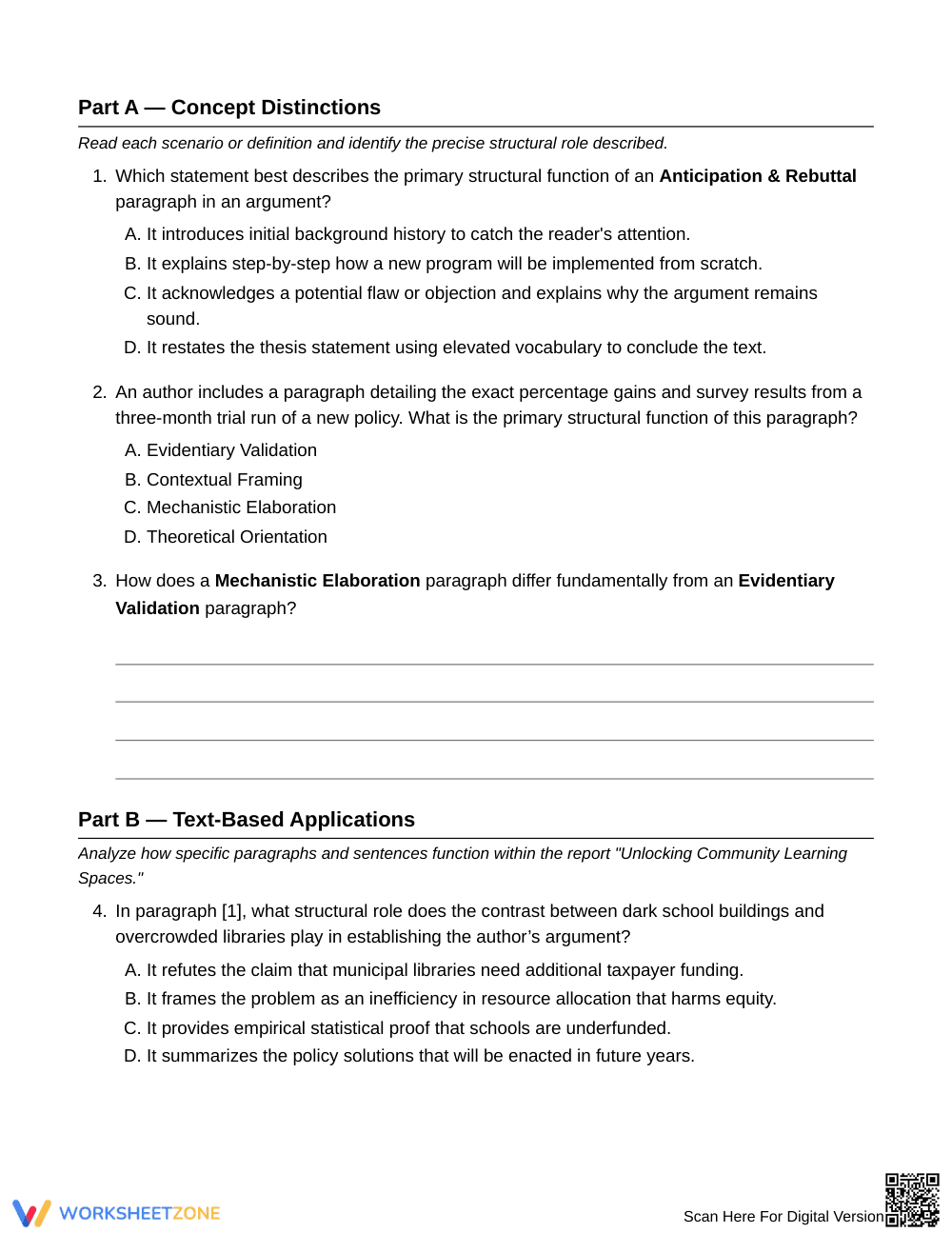 Essential Paragraph Functions Worksheet | Grade 8 ELA - Page 3