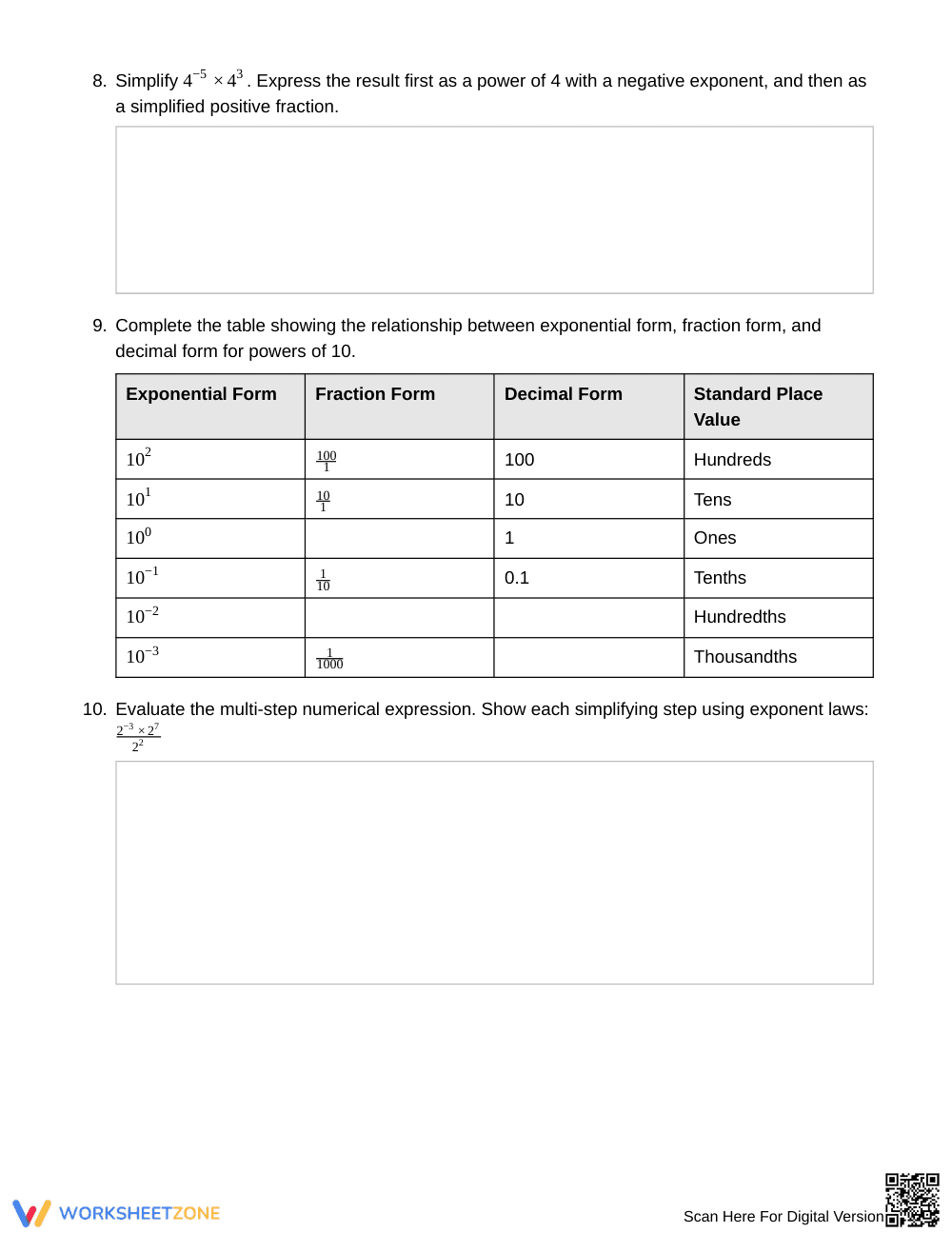 Complete Integer Exponents Worksheet | Grade 8 Math - Page 3