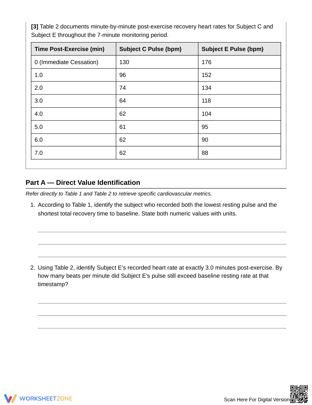 Ready Pulse and Recovery Data Worksheet | Grade 8 Science - Page 2
