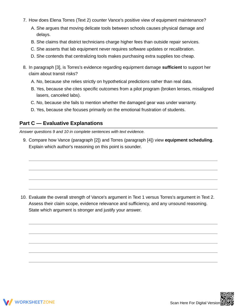Complete Claim Scope & Reasons Worksheet | Grade 8 ELA - Page 4