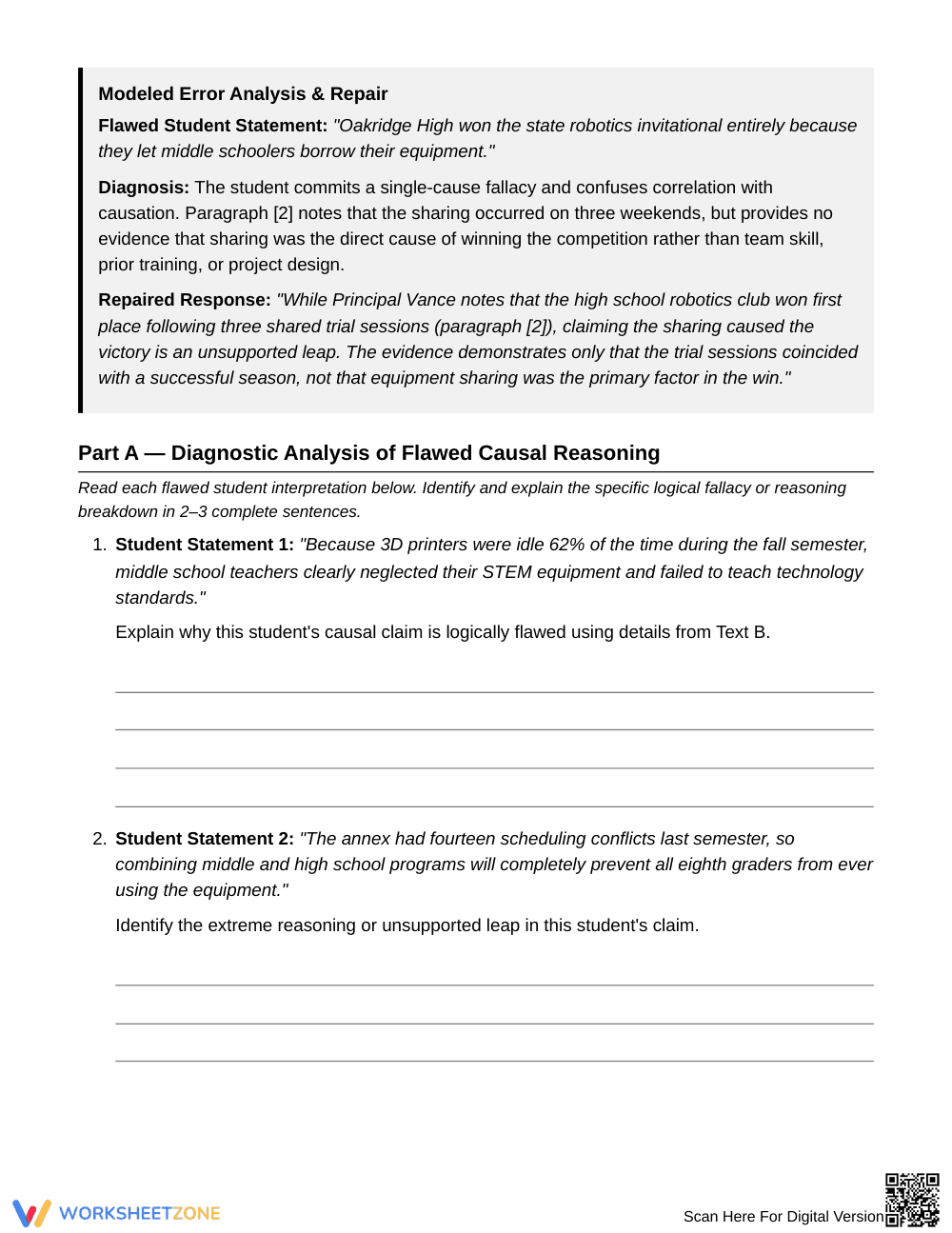 Essential Causal Reasoning Repair Worksheet | Grade 8 ELA - Page 3