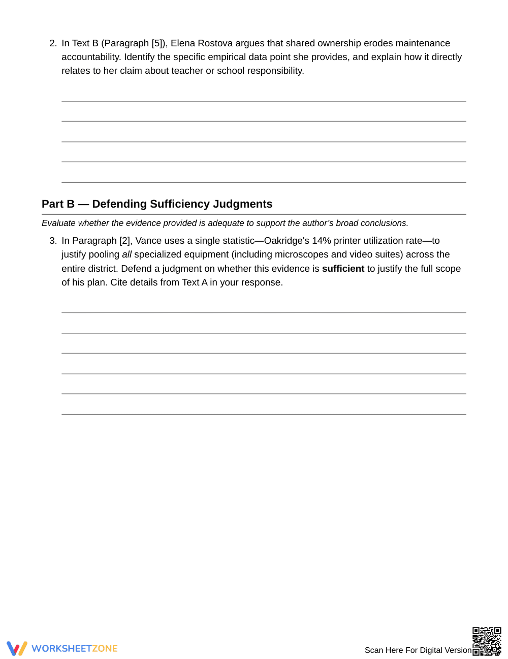 Essential Evidence Sufficiency Worksheet | Grade 8 ELA - Page 3