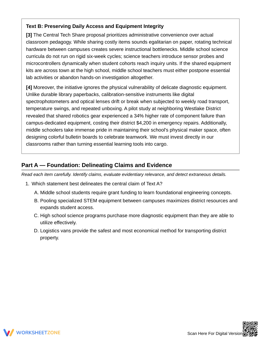Essential Argument-Quality Check Worksheet | Grade 8 ELA - Page 2