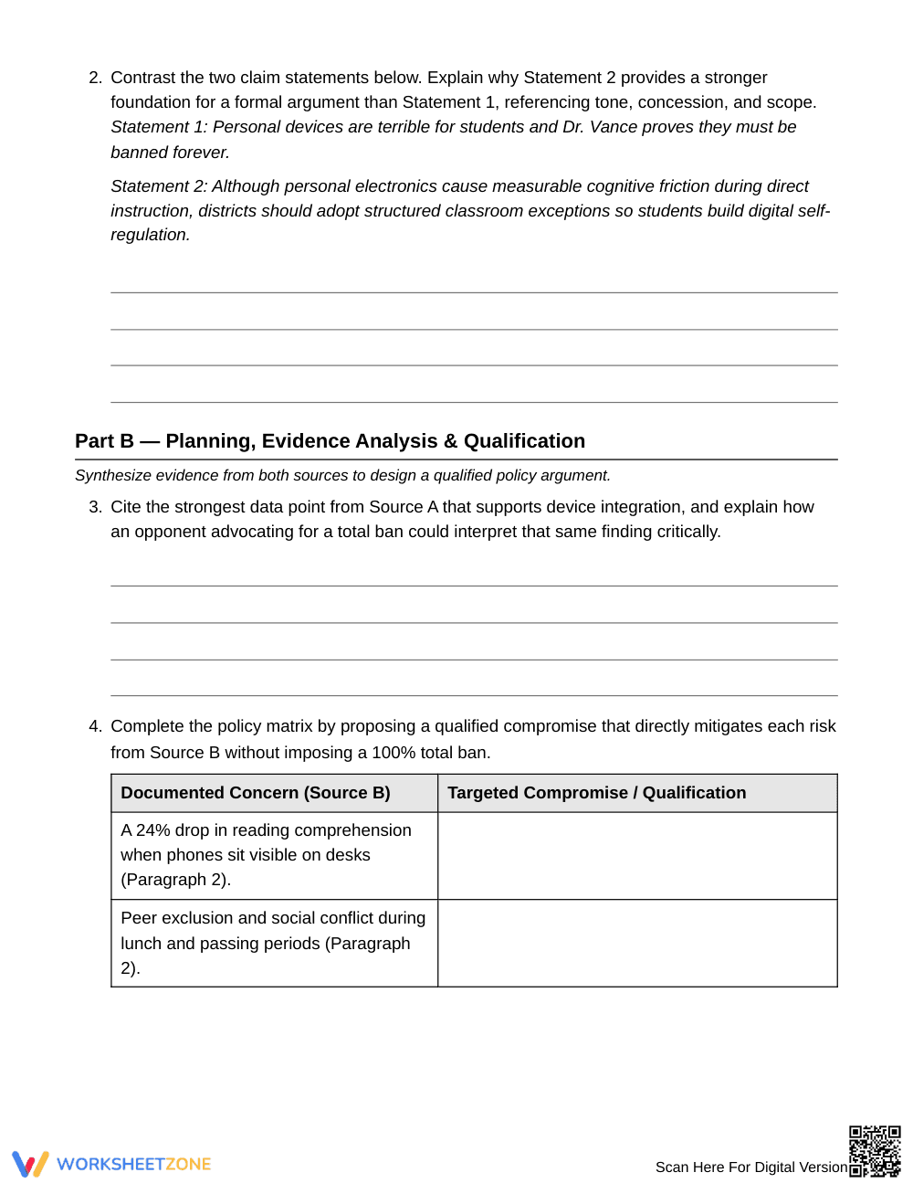 Essential Debatable Claims Worksheet | Grade 8 ELA - Page 3