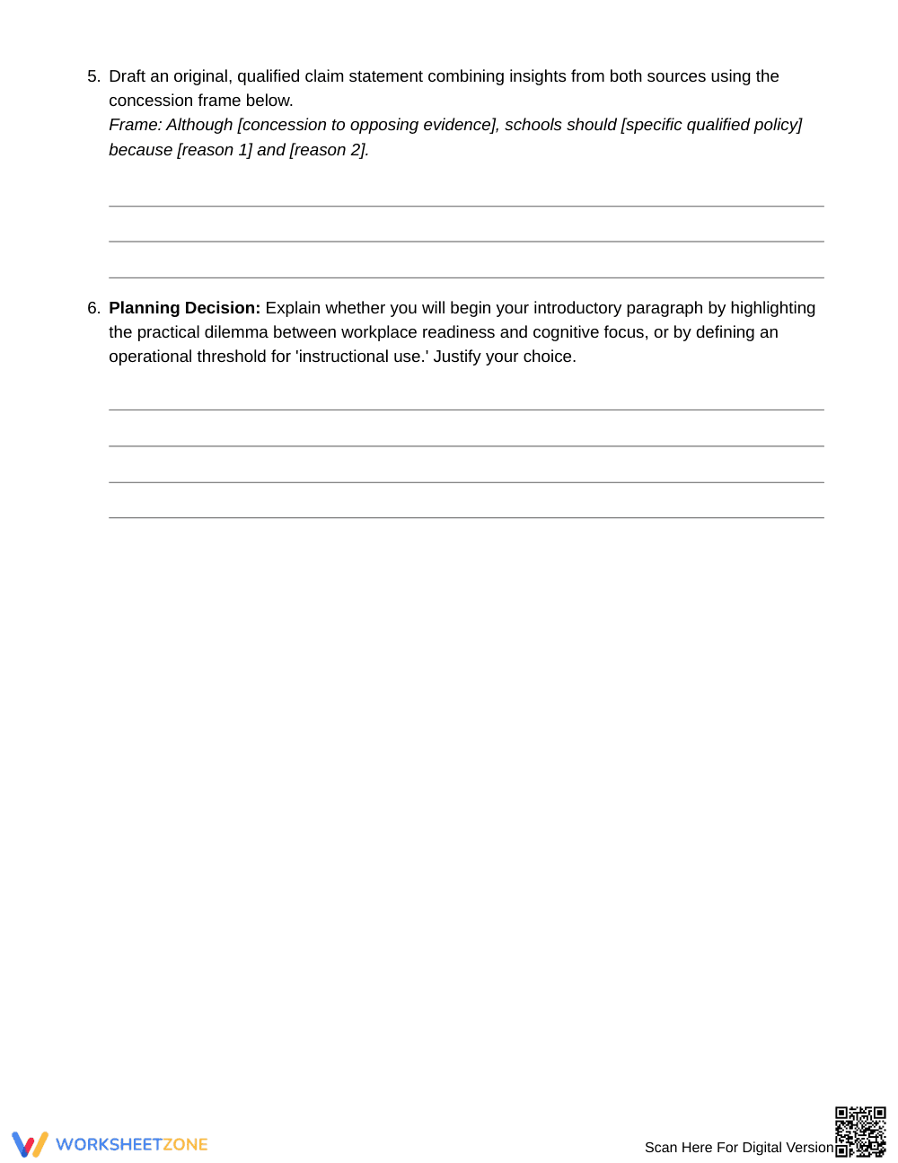 Essential Debatable Claims Worksheet | Grade 8 ELA - Page 4