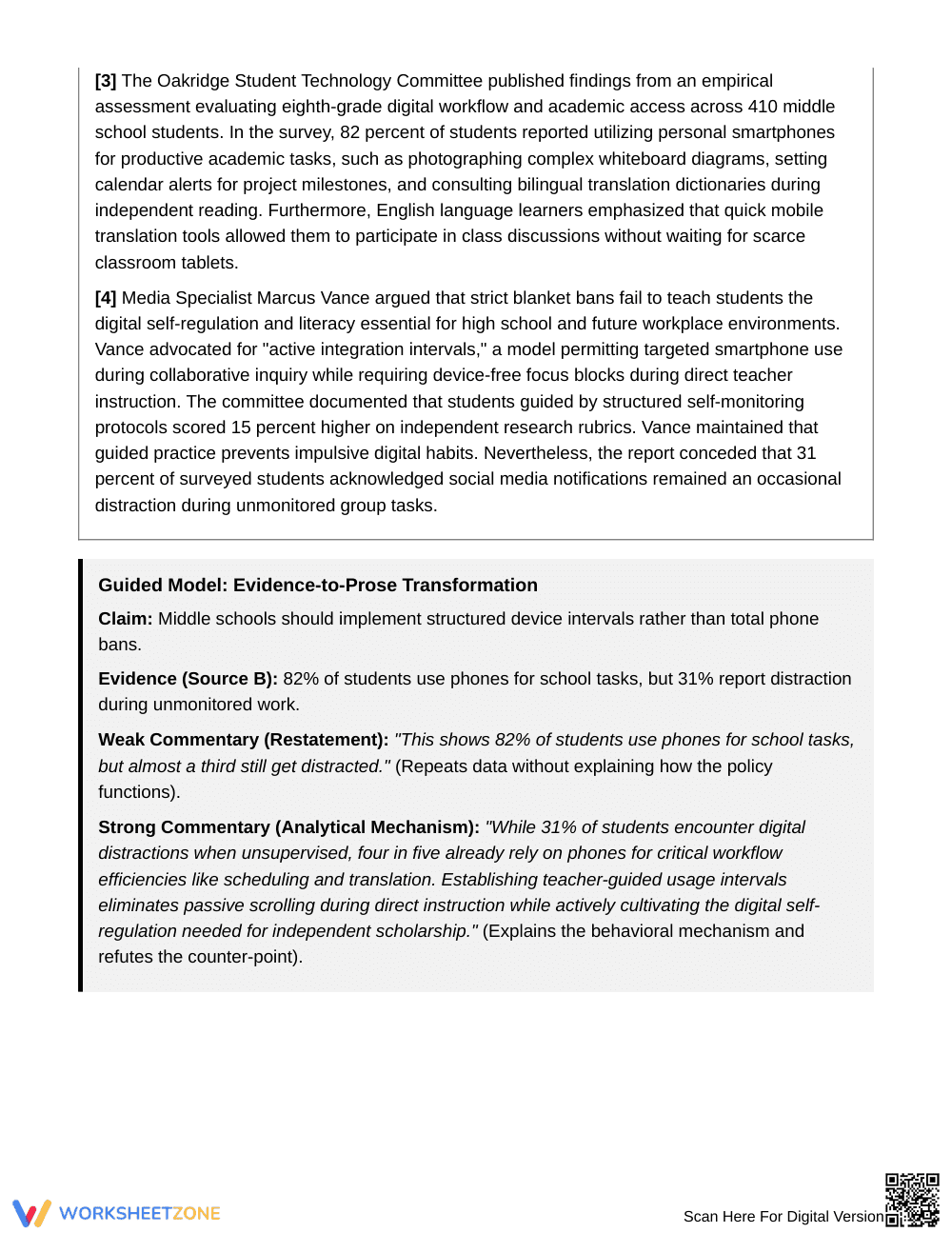 Essential Evidence-Based Commentary Worksheet | Grade 8 ELA - Page 2