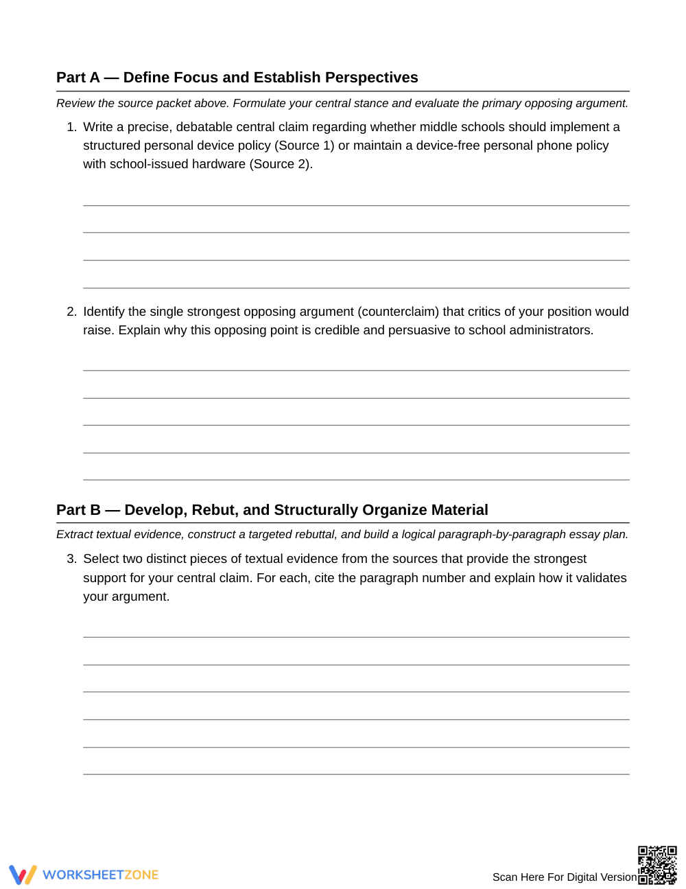Complete Counterclaim Argument Worksheet | Grade 8 ELA - Page 3