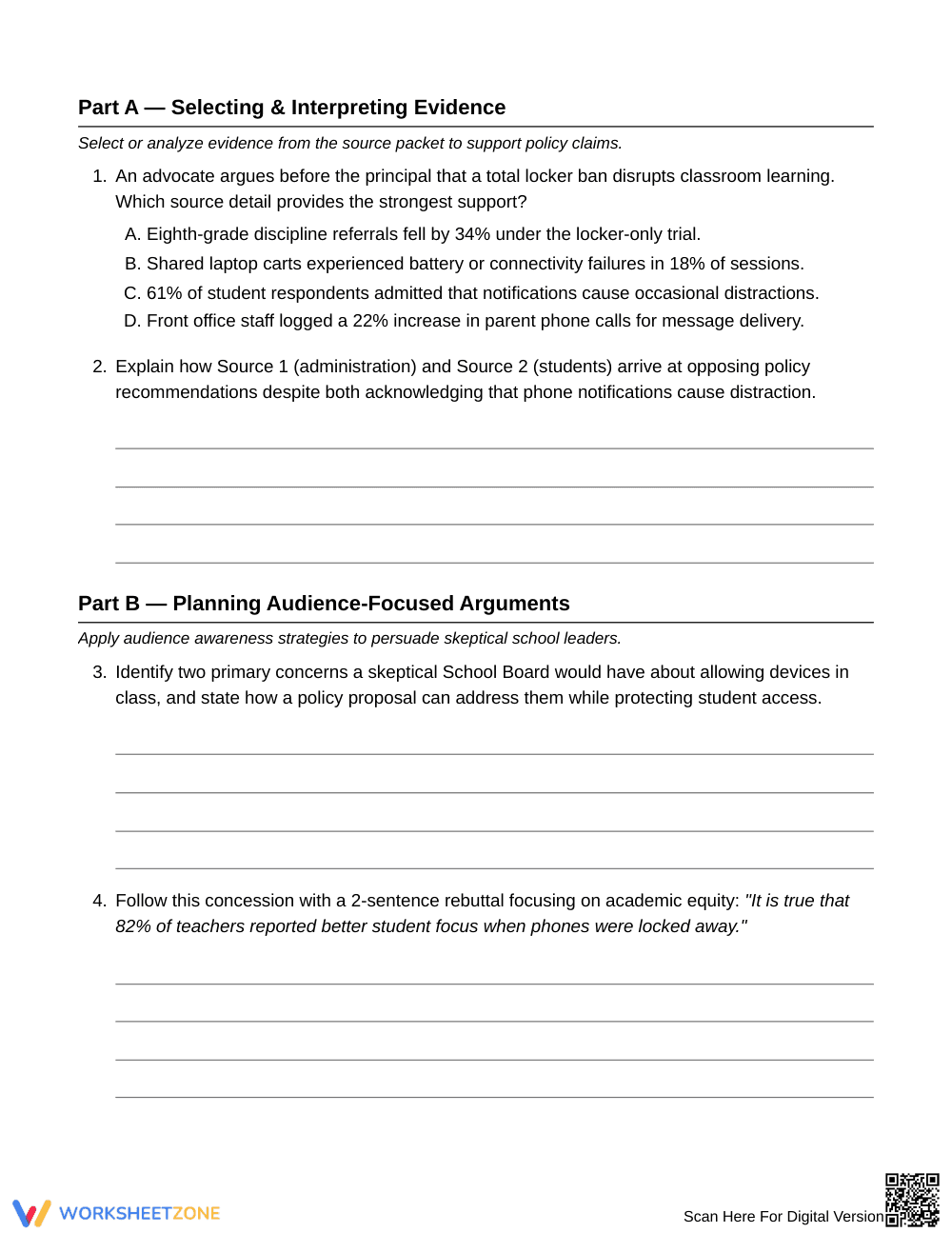 Complete Skeptical Audience Writing Worksheet | Grade 8 ELA - Page 2