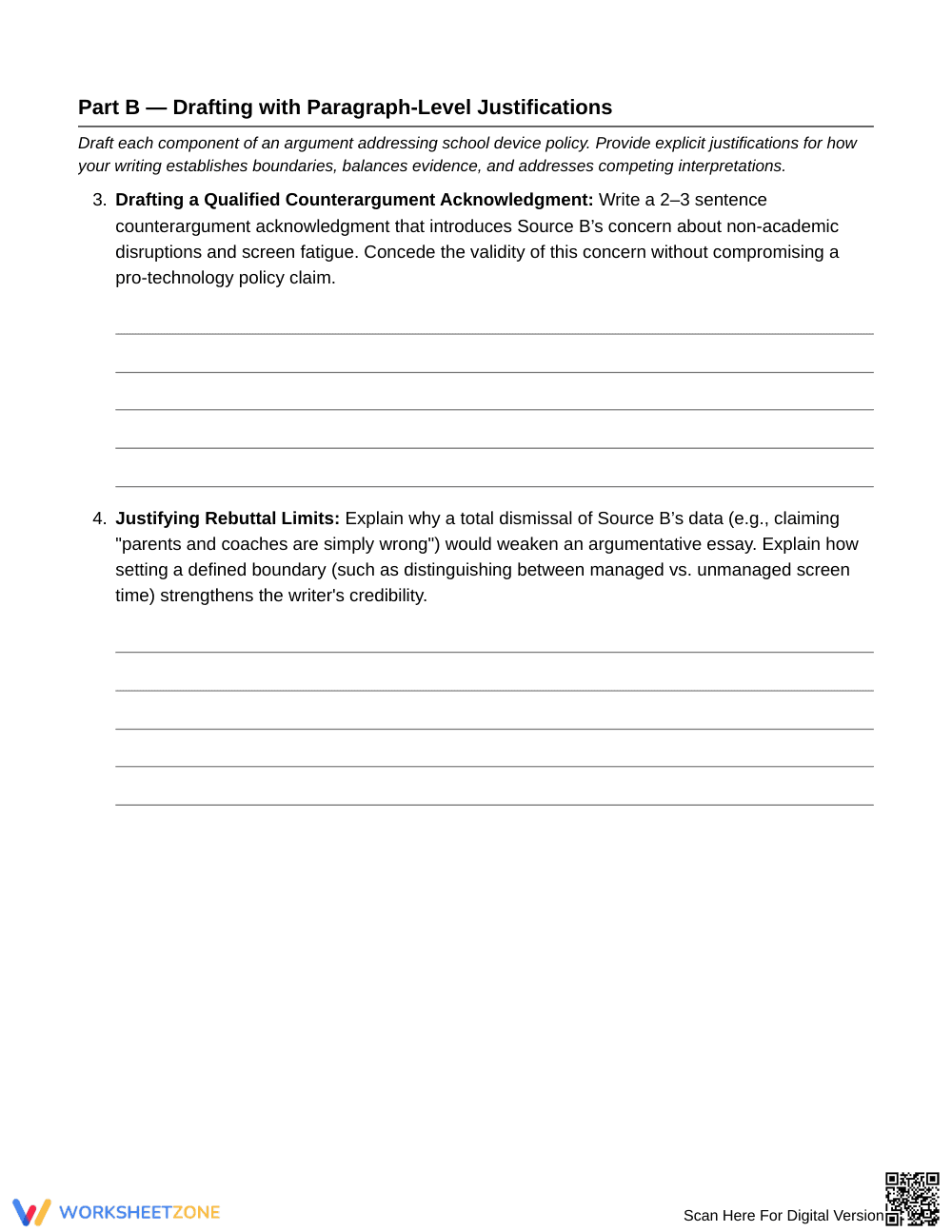 Essential Rebuttal Limits Worksheet | Grade 8 ELA - Page 3