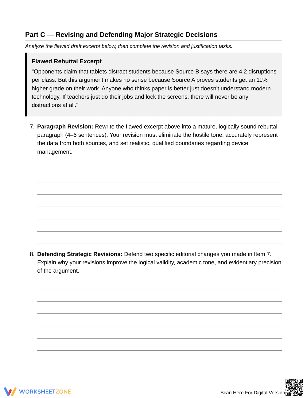 Essential Rebuttal Limits Worksheet | Grade 8 ELA - Page 5