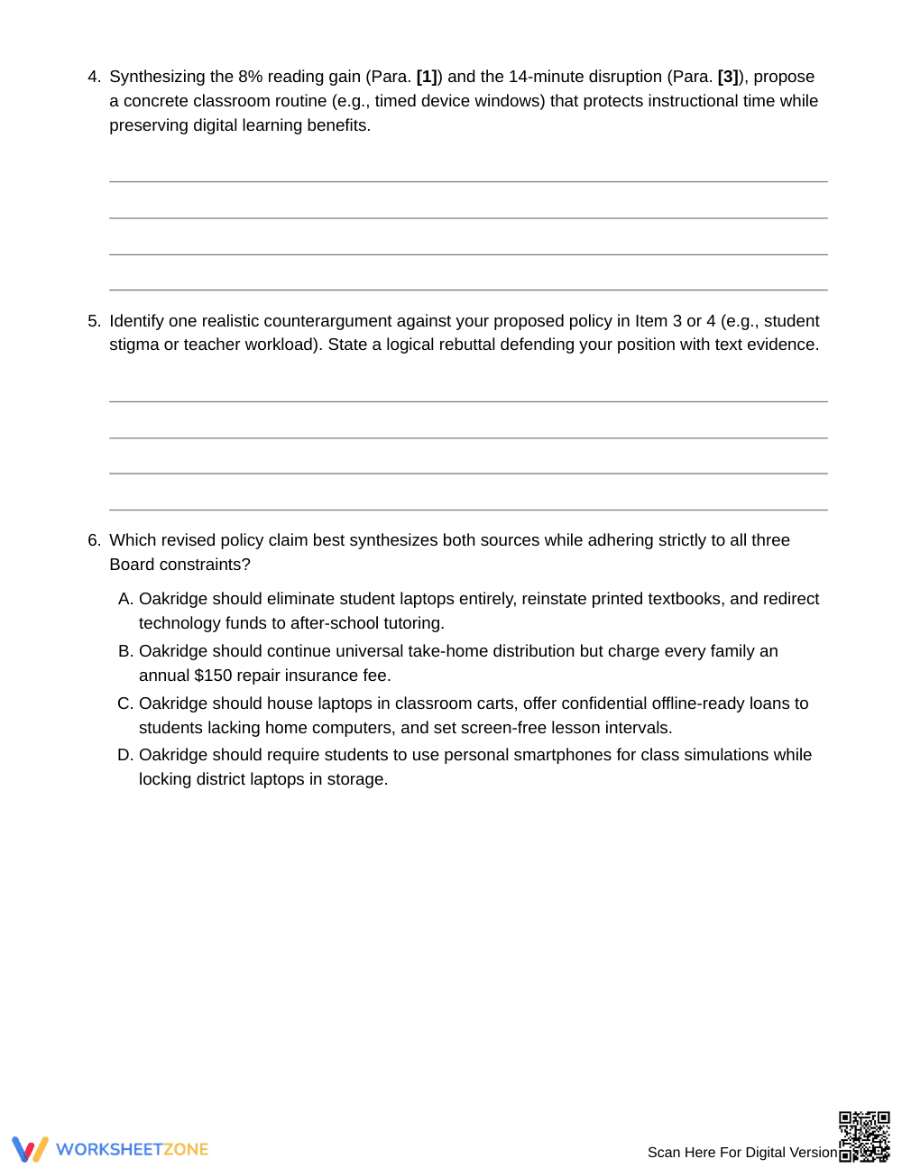Complete Revising a Position Worksheet | Grade 8 ELA - Page 4