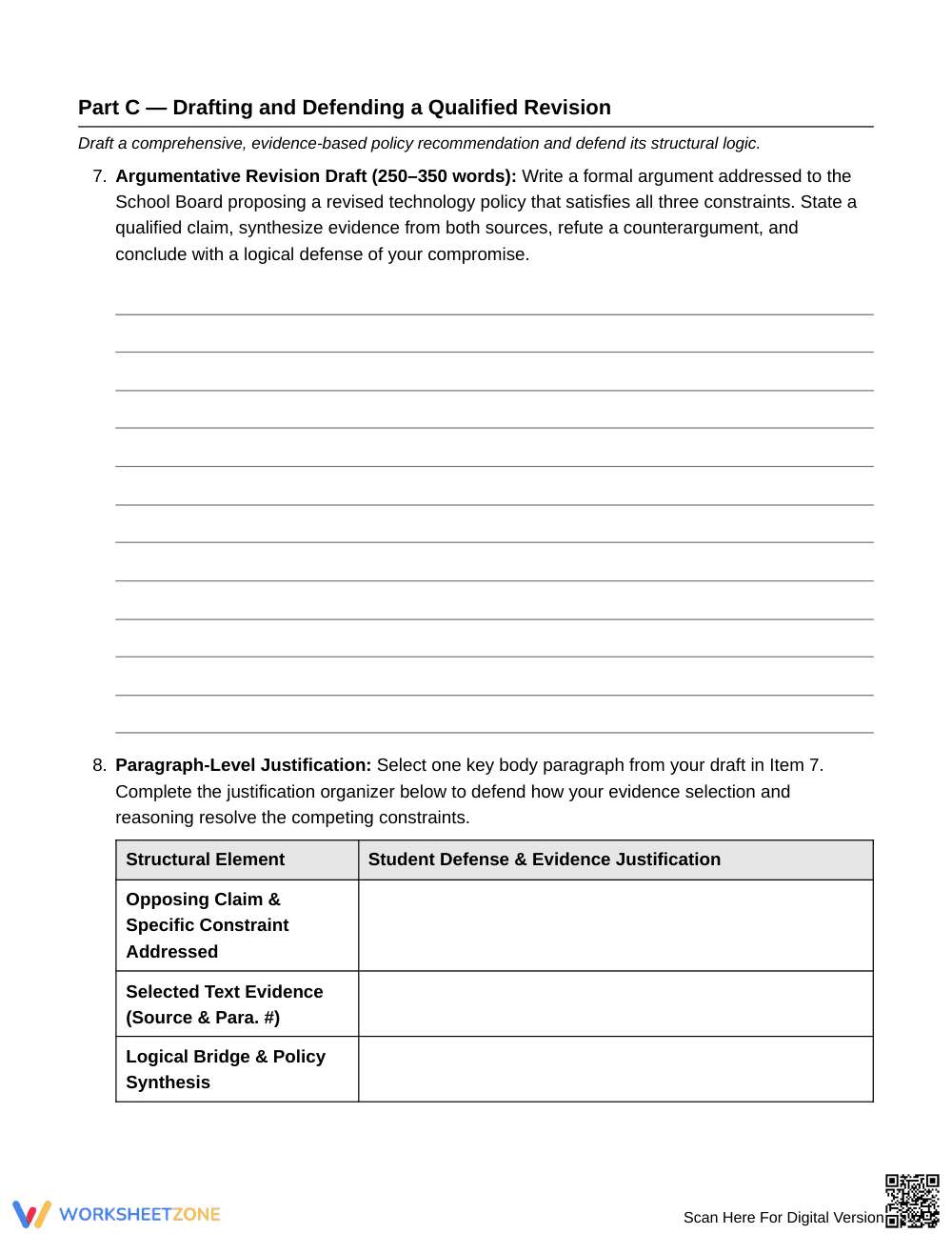 Complete Revising a Position Worksheet | Grade 8 ELA - Page 5