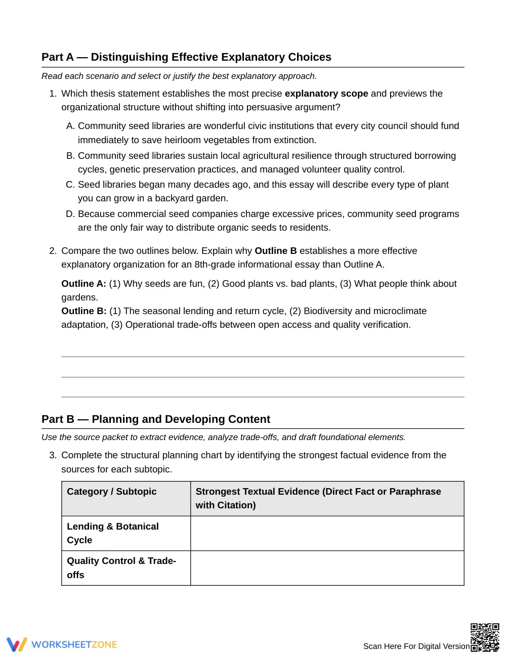Essential Explanatory Scope Worksheet | Grade 8 ELA - Page 3