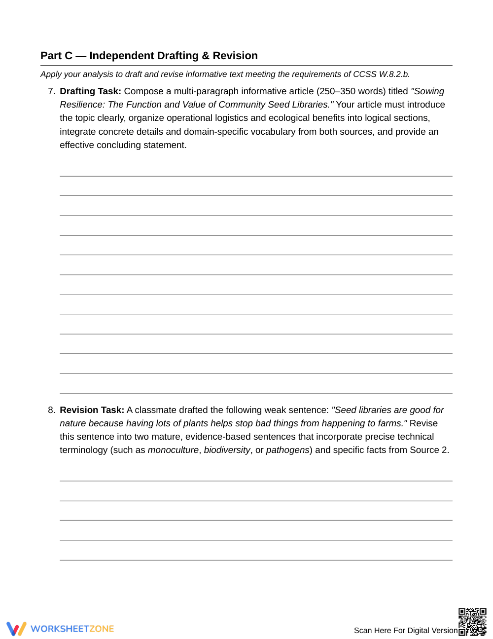 Essential Informative Writing Worksheet | Grade 8 ELA - Page 5