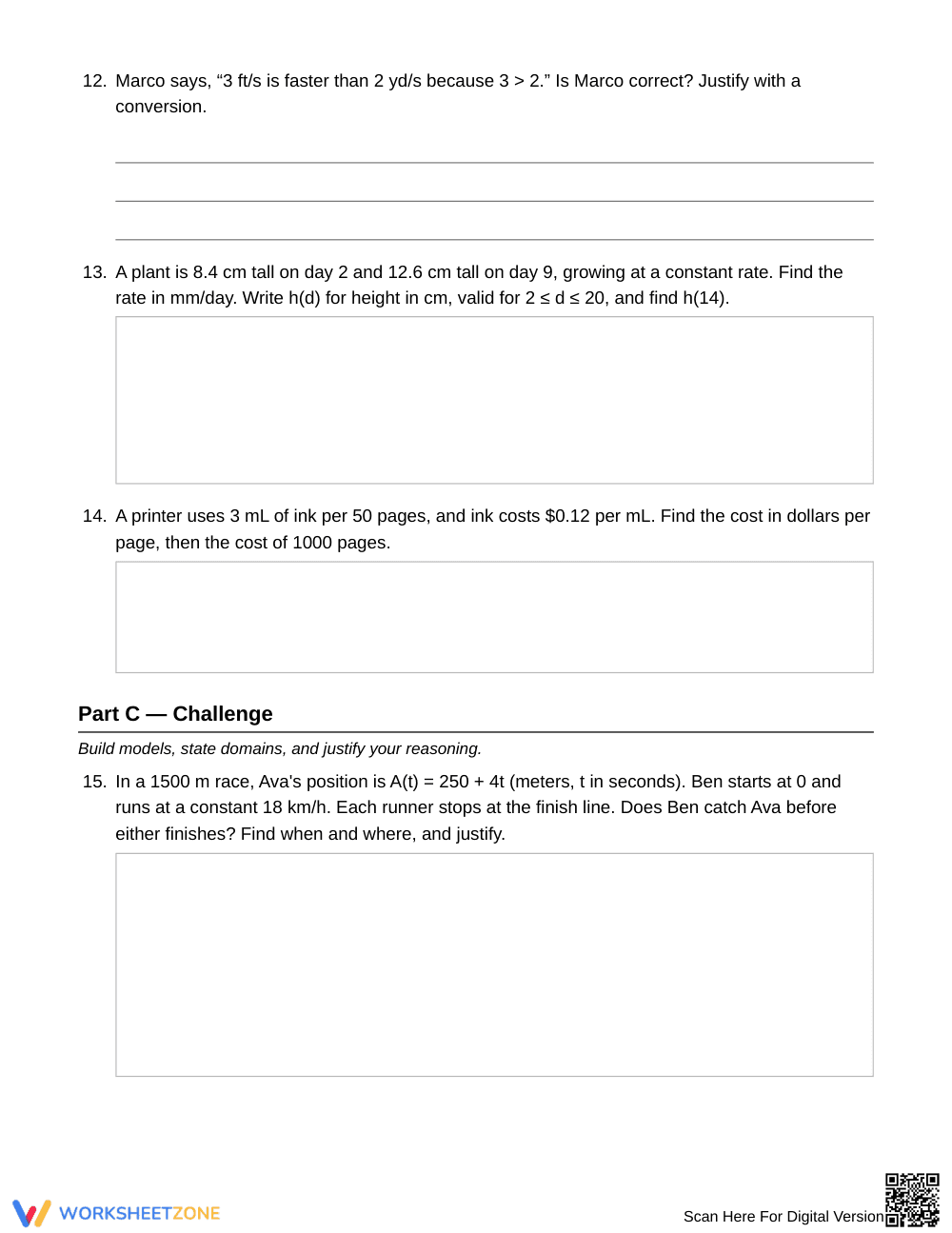 Printable Compare Rates Worksheet | Grade 9 Algebra I - Page 4