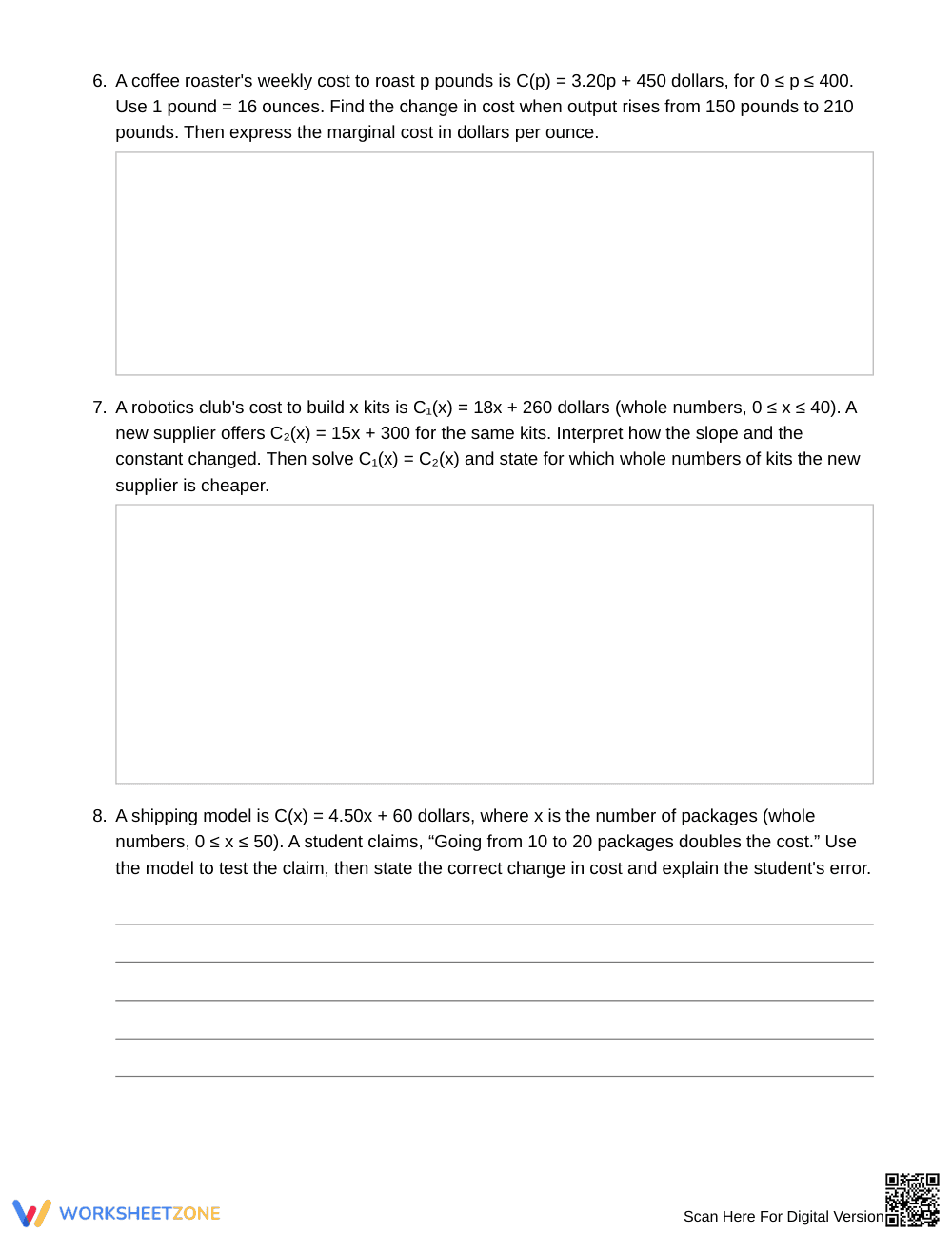 Printable Marginal Cost Worksheet | Grade 9 Algebra I - Page 4
