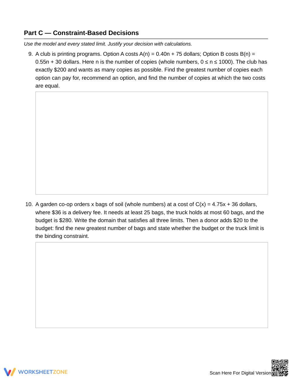 Printable Marginal Cost Worksheet | Grade 9 Algebra I - Page 5