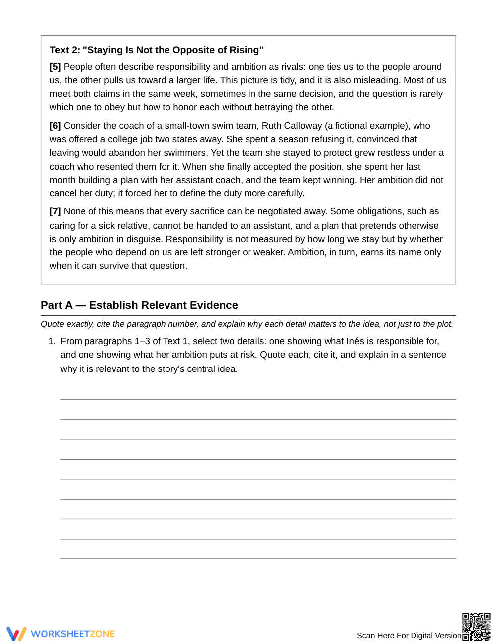 Printable Nuanced Idea Defense Worksheet | Grade 9 English I - Page 3