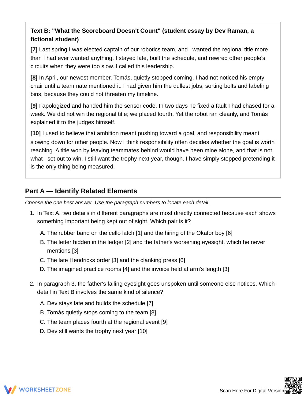 Printable Connecting Details Worksheet | Grade 9 English I - Page 3