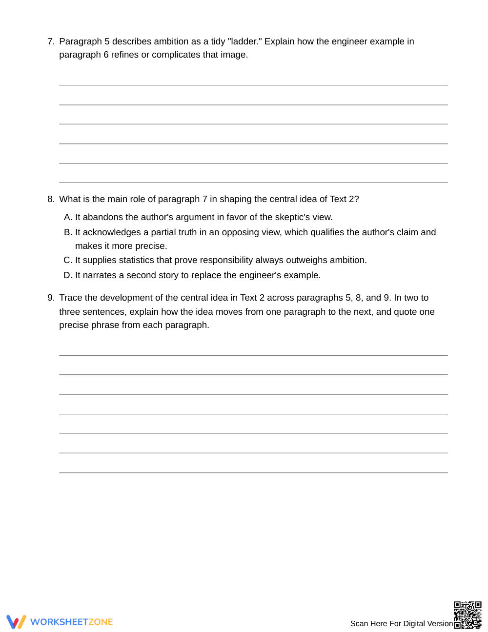 Printable Theme Development Worksheet | Grade 9 English I - Page 4