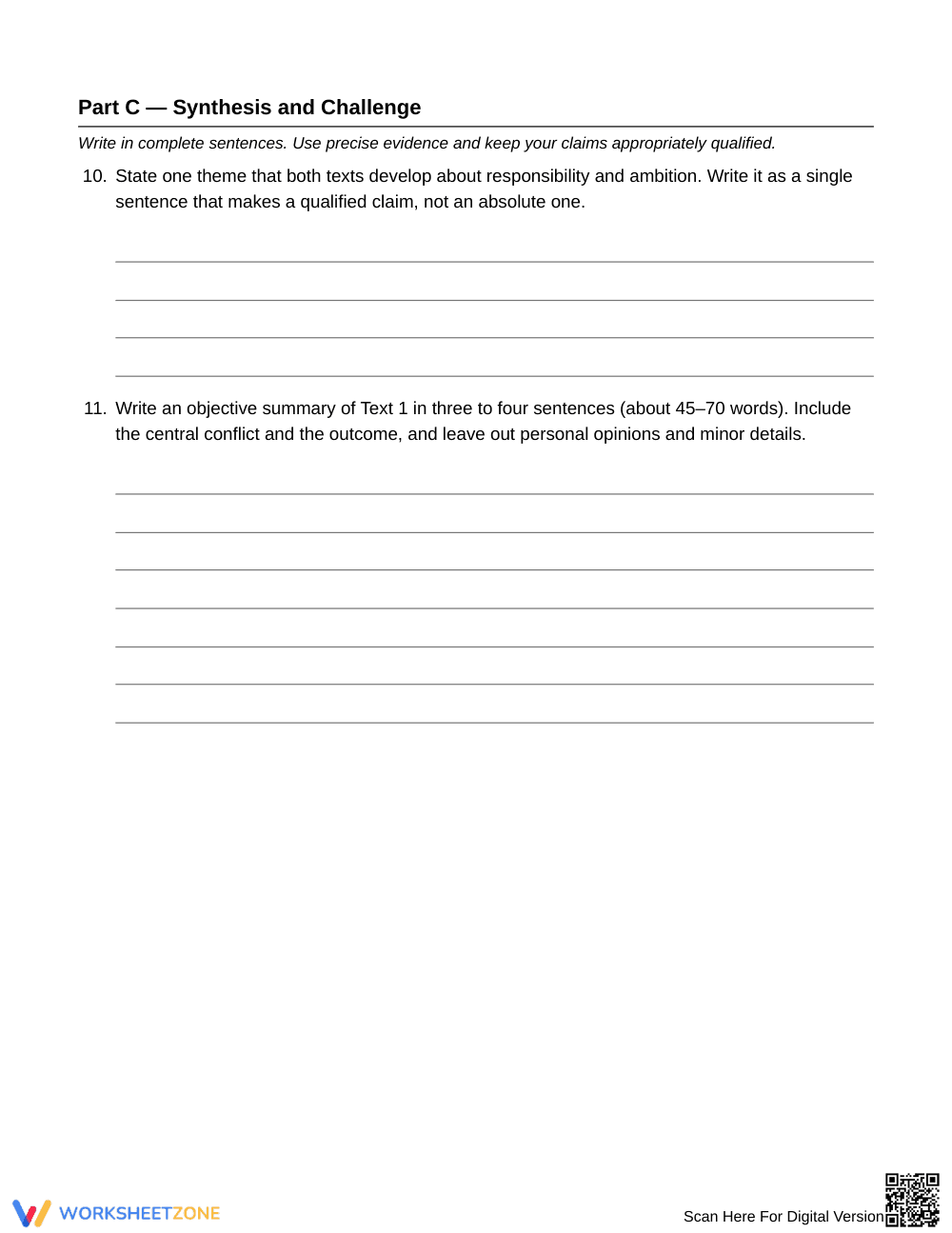 Printable Theme Development Worksheet | Grade 9 English I - Page 5