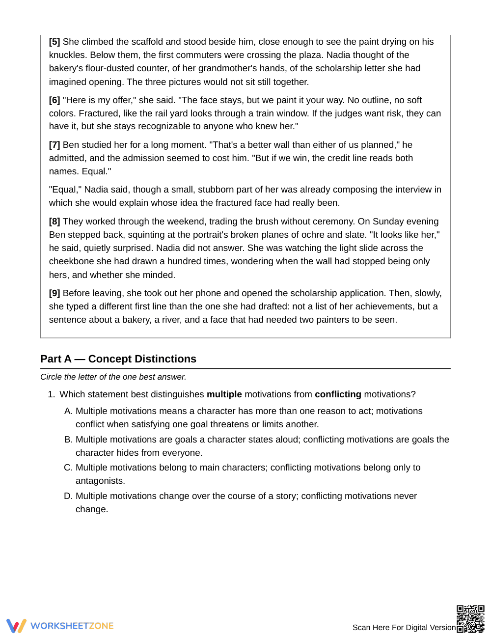 Printable Multiple Motivations Worksheet | Grade 9 English I - Page 2