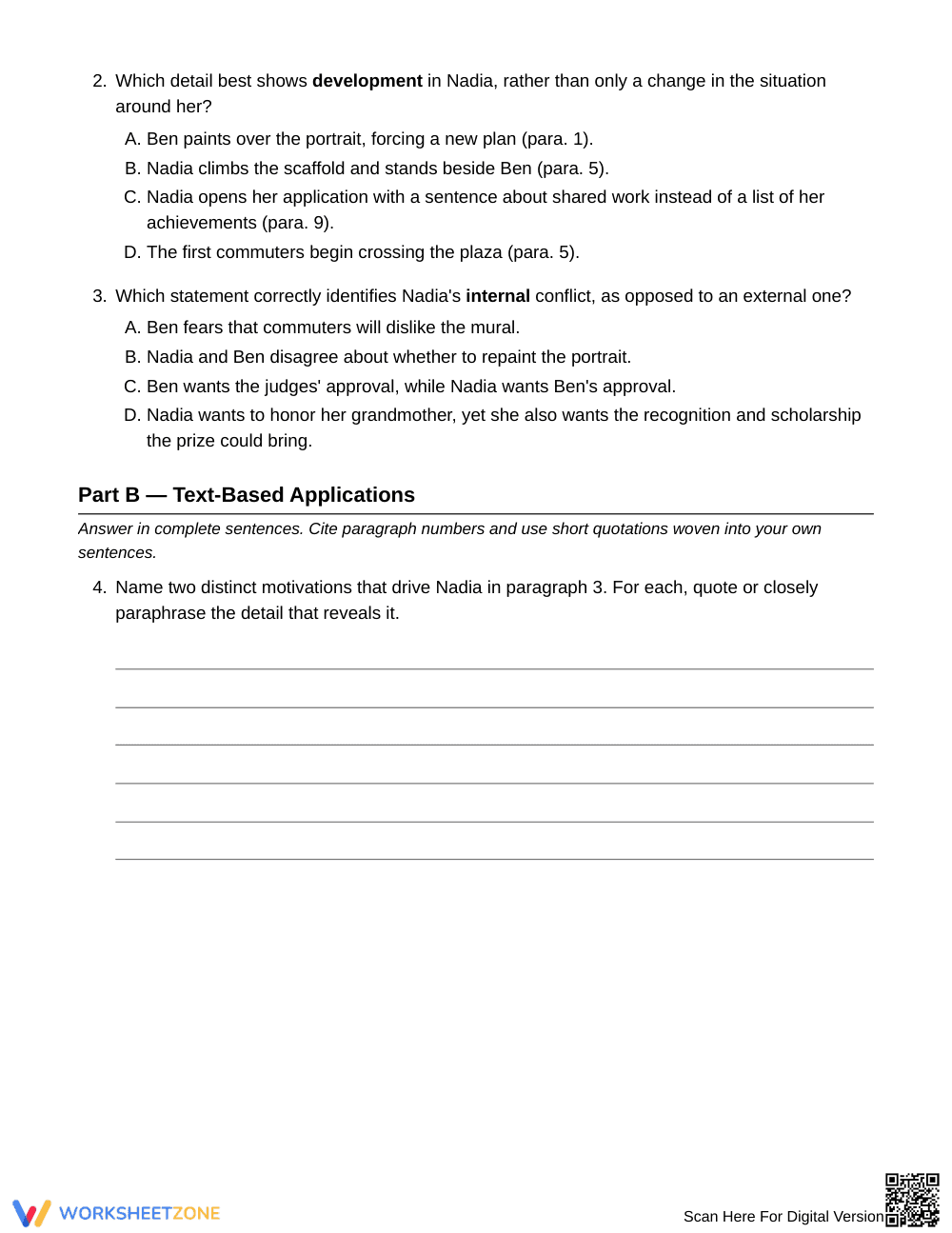 Printable Multiple Motivations Worksheet | Grade 9 English I - Page 3