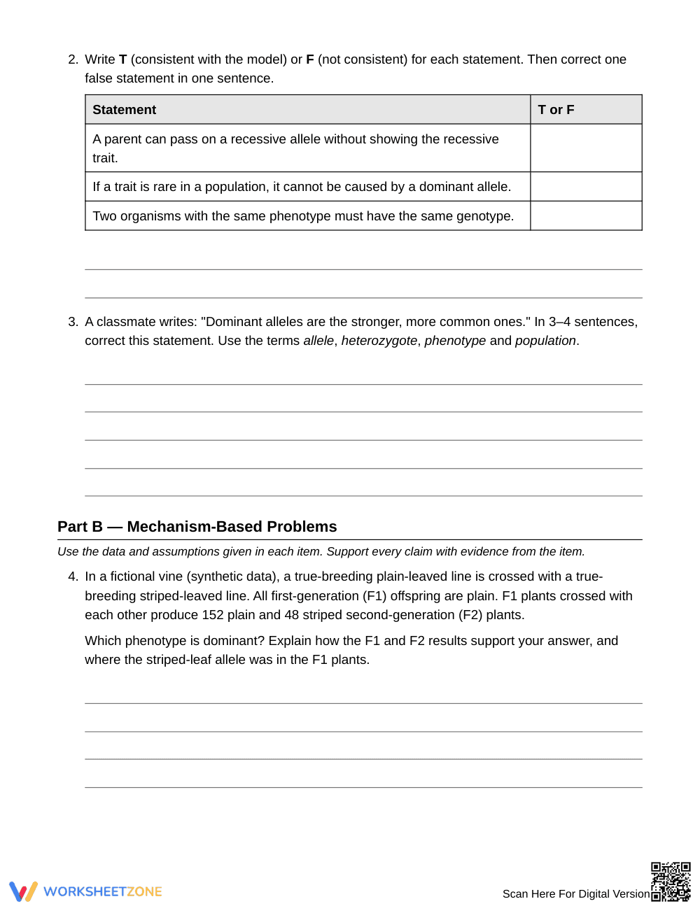 Printable Dominance & Frequency Worksheet | Grade 9 Biology - Page 2