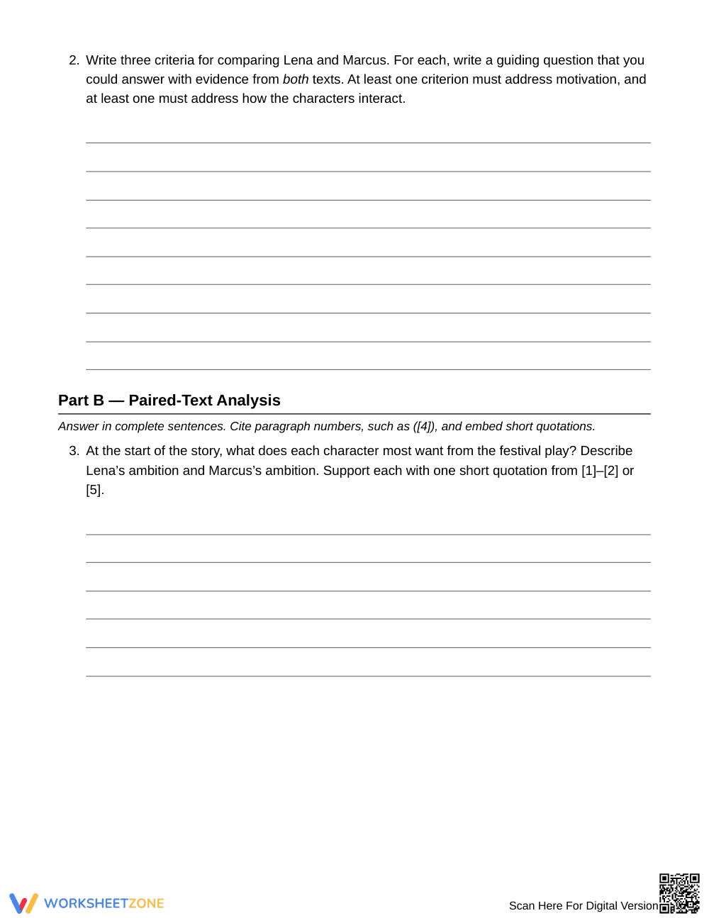 Essential Character Comparison Worksheet | Grade 9 English I - Page 3