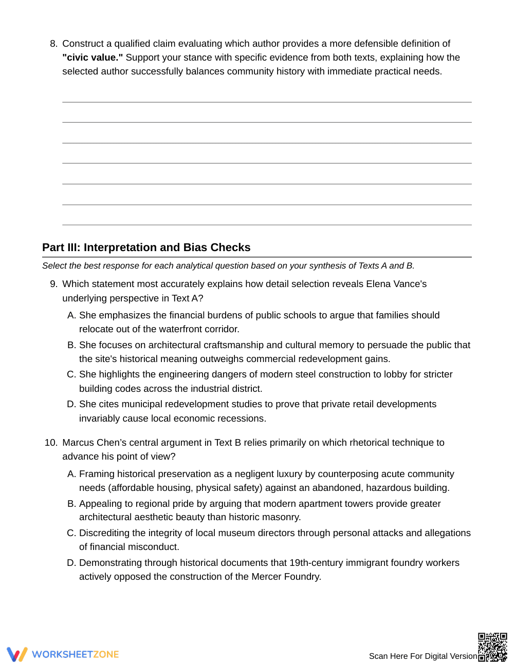 Complete Rhetorical Framing Worksheet | Grade 9 English I - Page 6