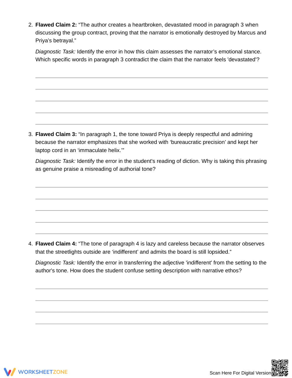 Essential Tone and Mood Worksheet | Grade 9 English I - Page 4
