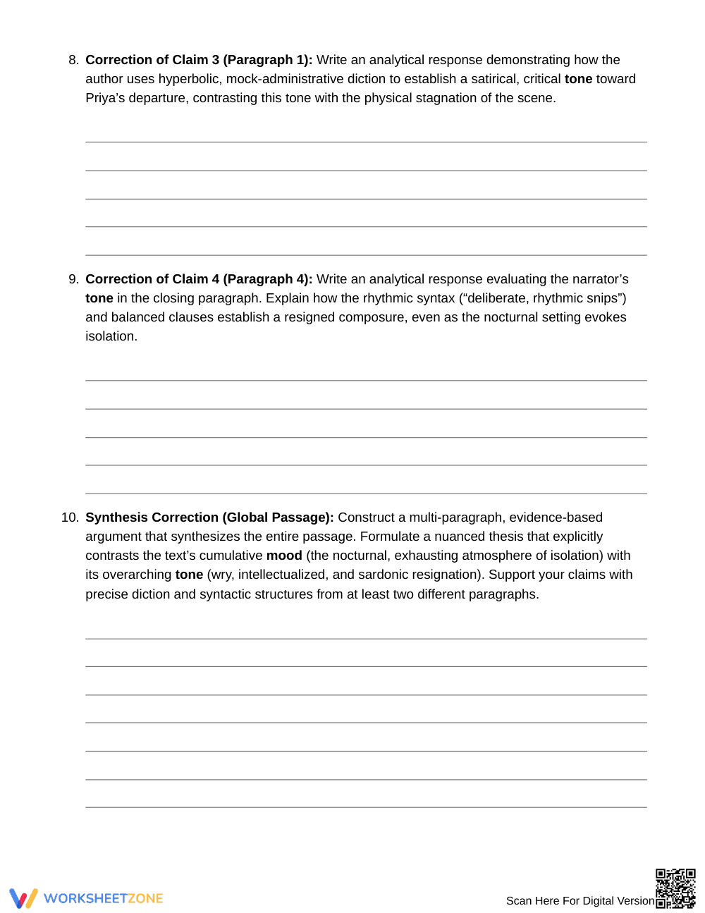 Essential Tone and Mood Worksheet | Grade 9 English I - Page 6