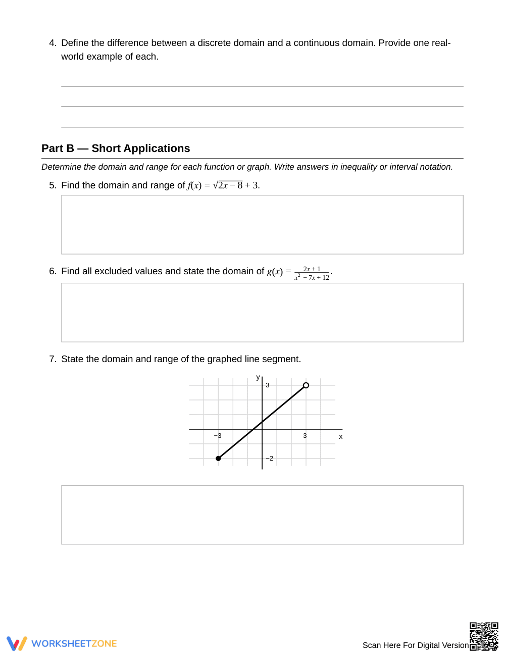 Complete Domain Restrictions Worksheet | Grade 9 Algebra I - Page 2