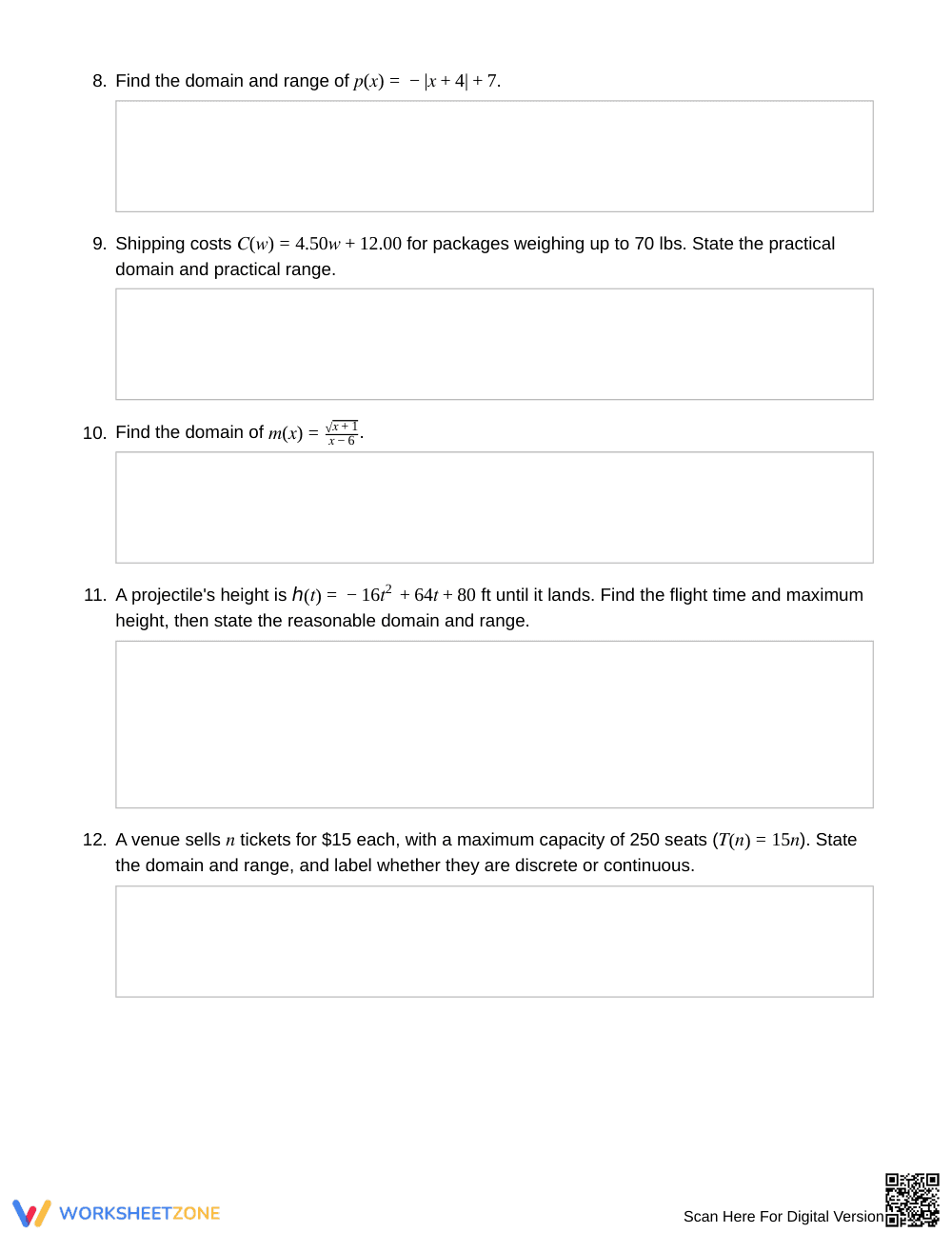 Complete Domain Restrictions Worksheet | Grade 9 Algebra I - Page 3