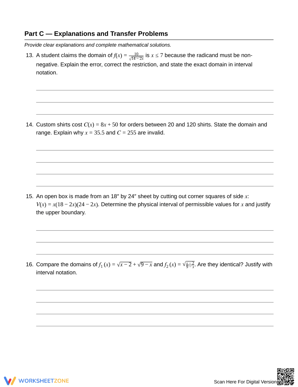 Complete Domain Restrictions Worksheet | Grade 9 Algebra I - Page 4