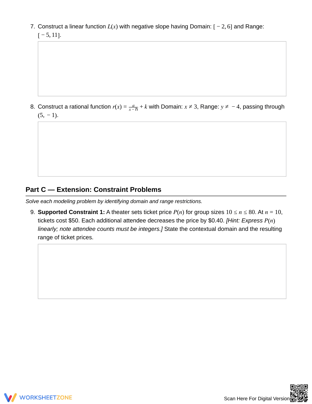 Ready Function Domain & Range Worksheet | Grade 9 Algebra I - Page 3