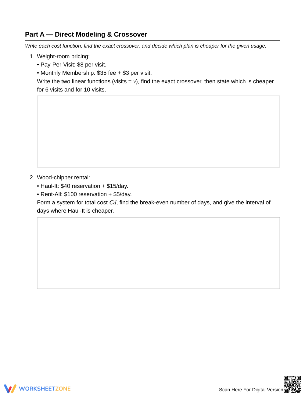 Complete Pricing Models Worksheet | Grade 9 Algebra I - Page 2