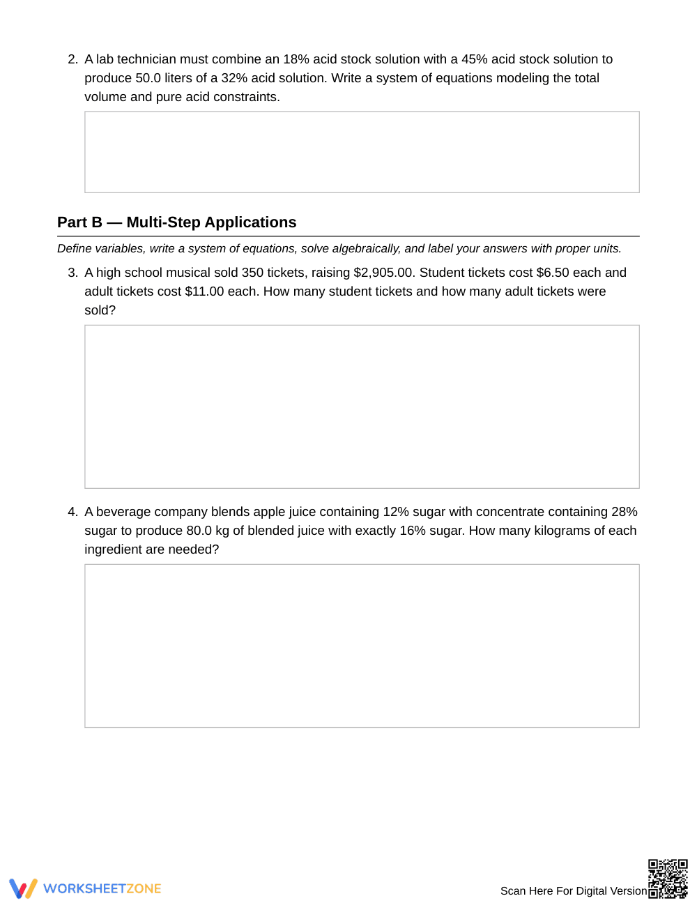 Printable Mixture & Ticket Worksheet | Grade 9 Algebra I - Page 2