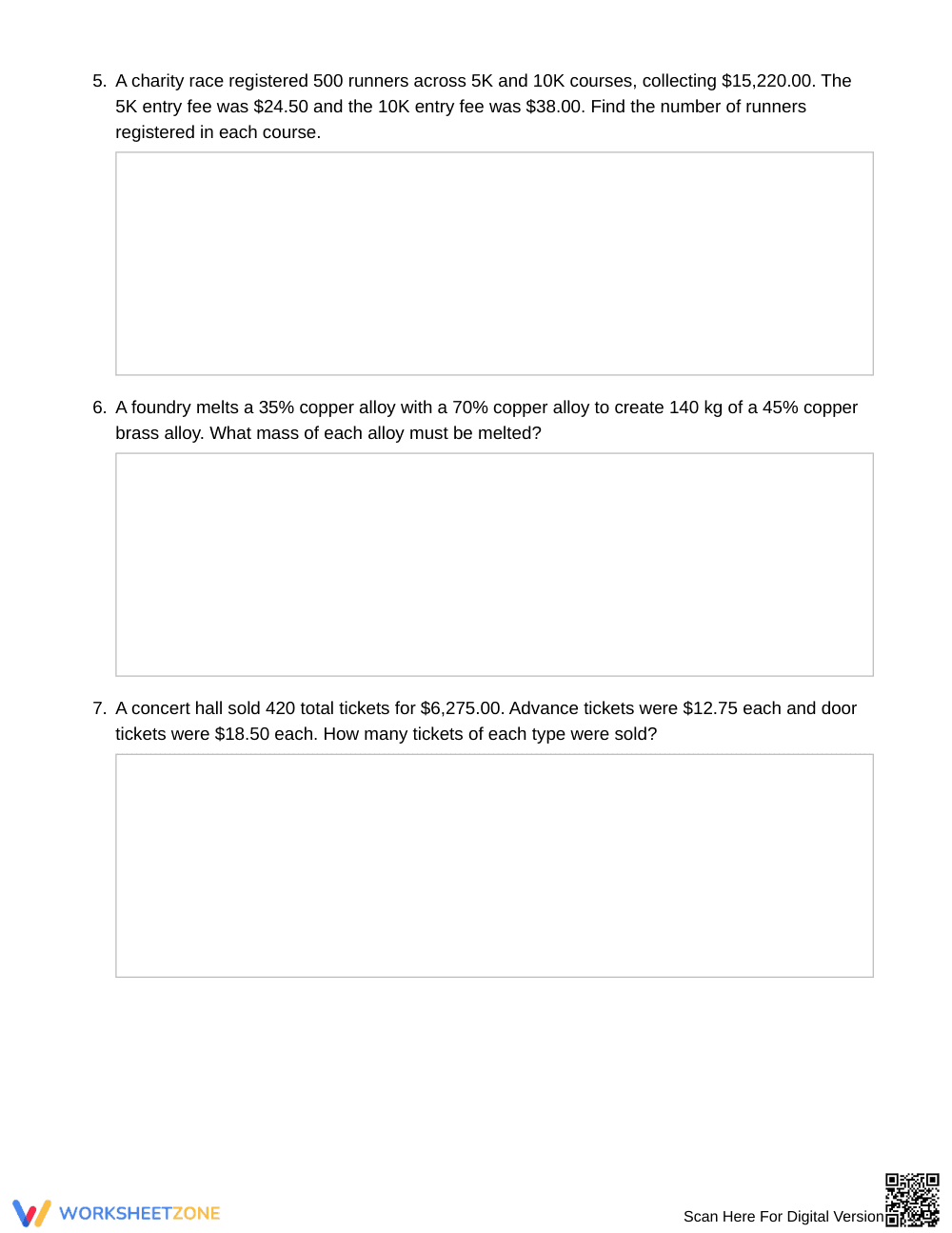 Printable Mixture & Ticket Worksheet | Grade 9 Algebra I - Page 3