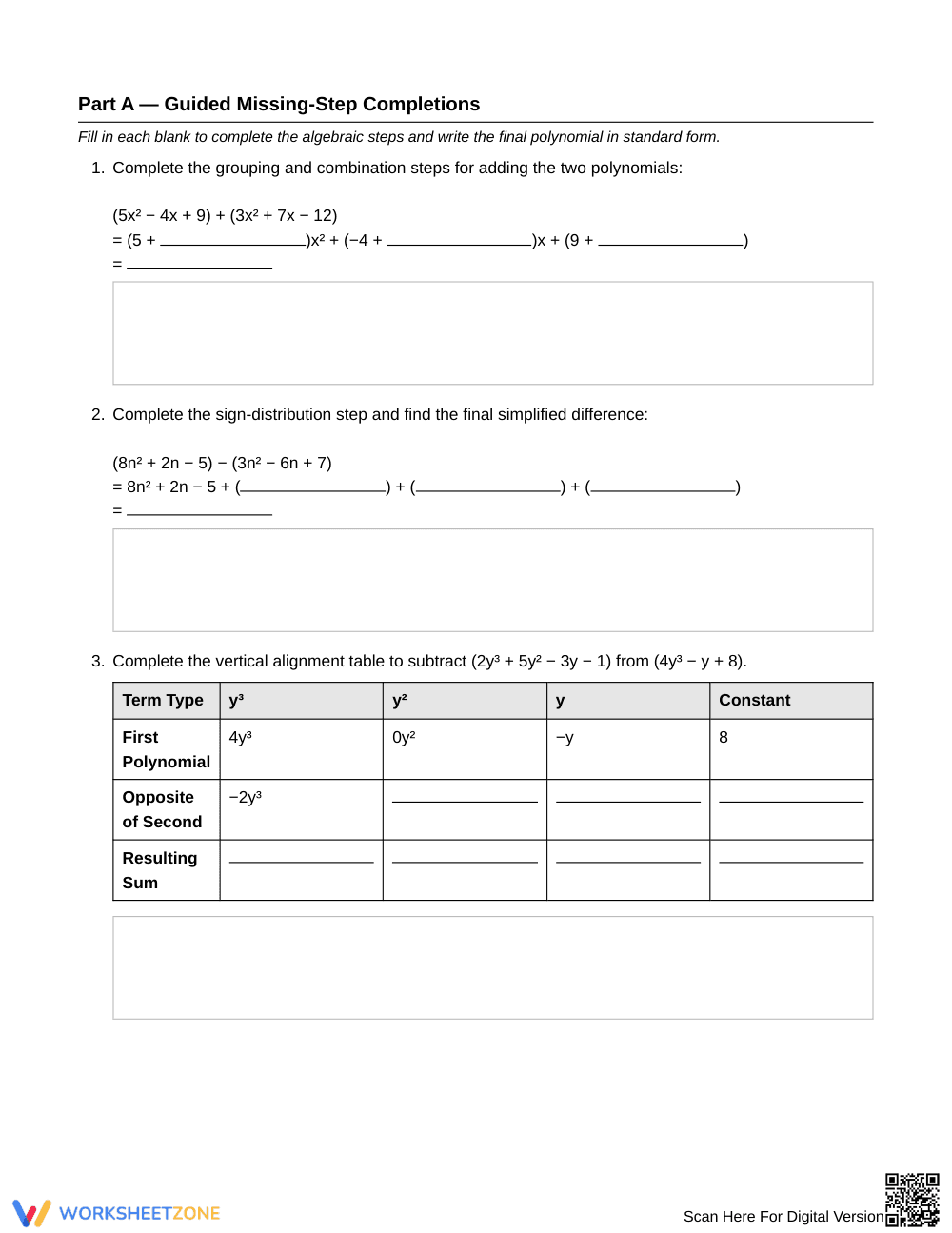 Free Add/Subtract Polynomials Worksheet | Grade 9 Algebra I - Page 2