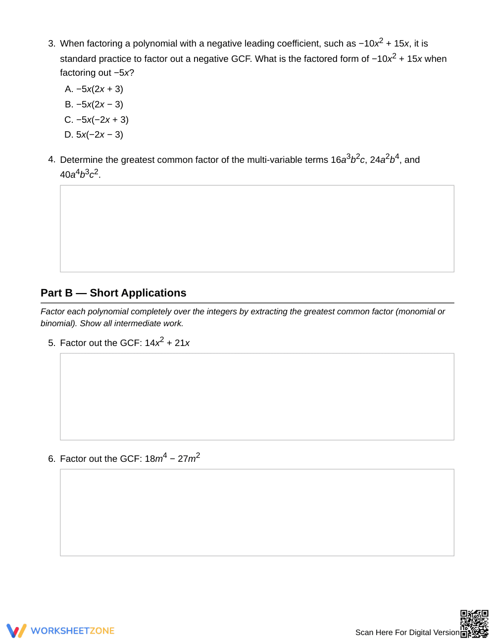 Complete GCF Factoring Worksheet | Grade 9 Algebra I - Page 2