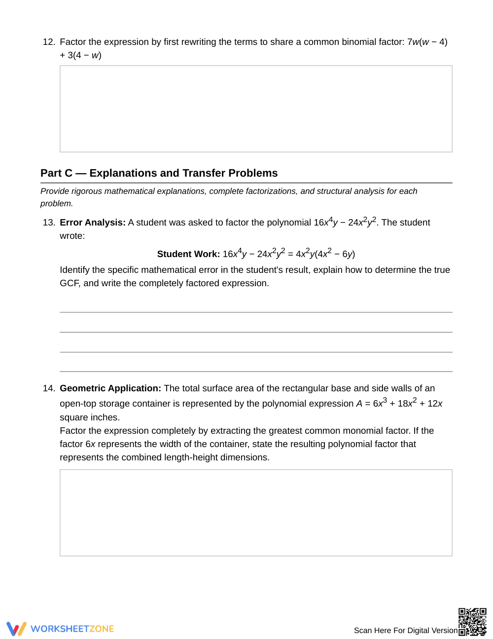 Complete GCF Factoring Worksheet | Grade 9 Algebra I - Page 4
