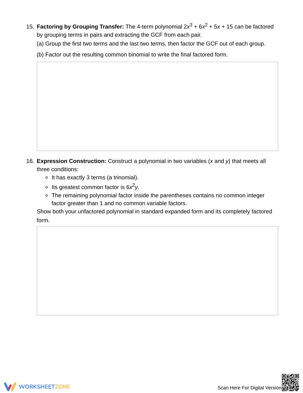 Complete GCF Factoring Worksheet | Grade 9 Algebra I - Page 5