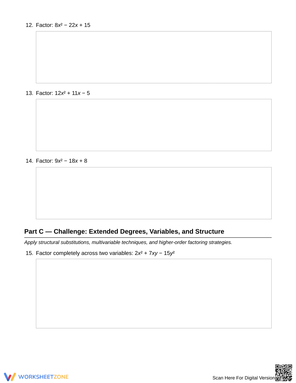 Ready Nonmonic Trinomials Worksheet | Grade 9 Algebra I - Page 4