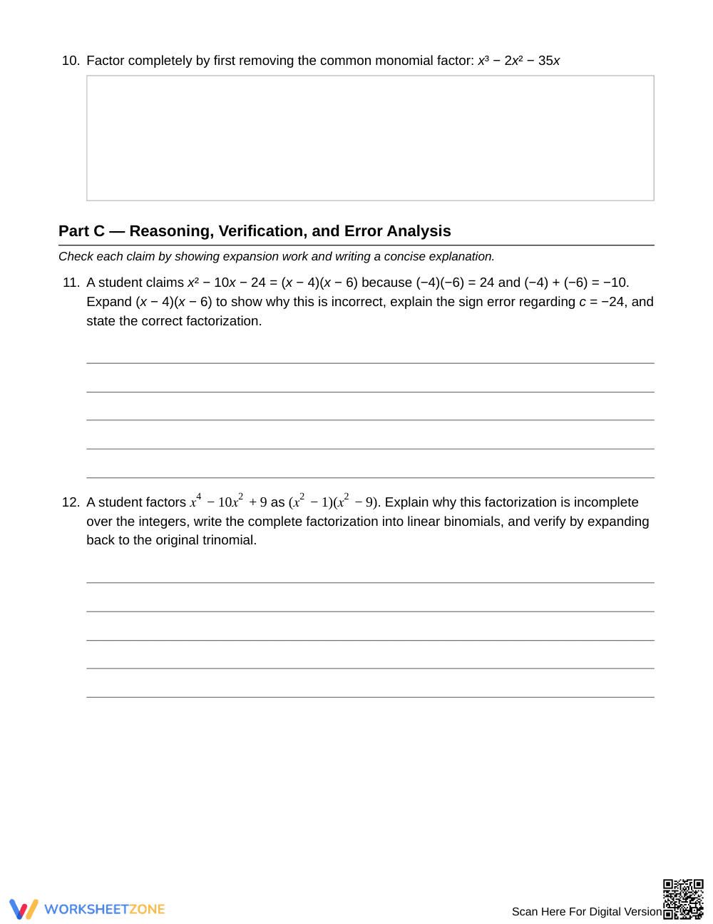 Ready Factor a Monic Trinomial Worksheet | Grade 9 Algebra I - Page 4
