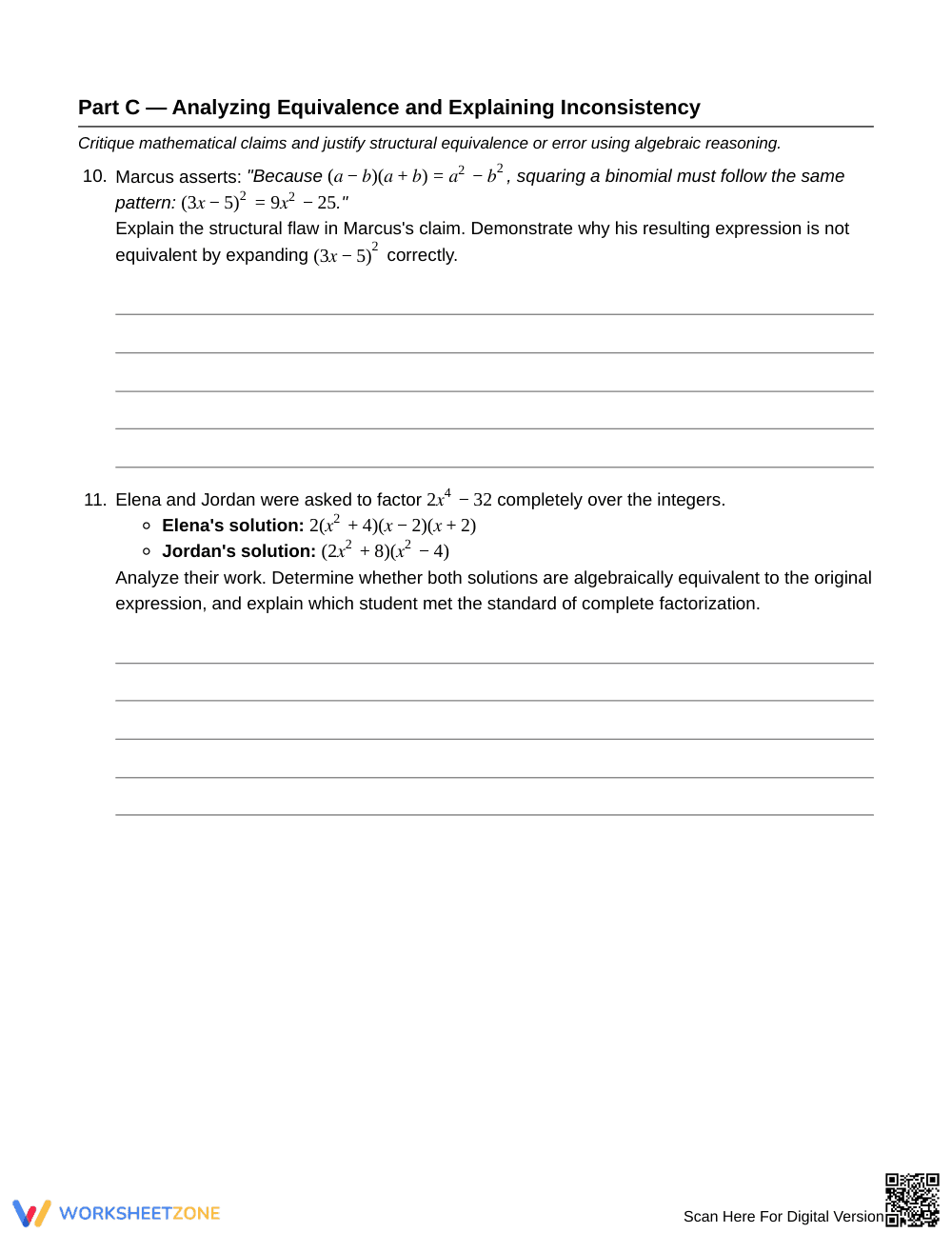 Complete Special Products Worksheet | Grade 9 Algebra I - Page 4