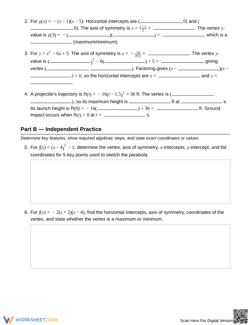 Ready Graph Quadratic Forms Worksheet | Grade 9 Algebra I - Page 2
