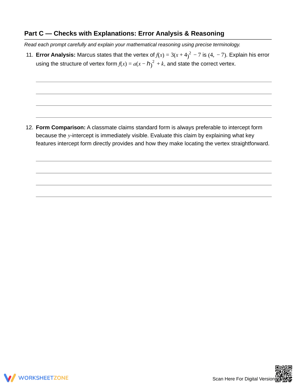 Ready Graph Quadratic Forms Worksheet | Grade 9 Algebra I - Page 4