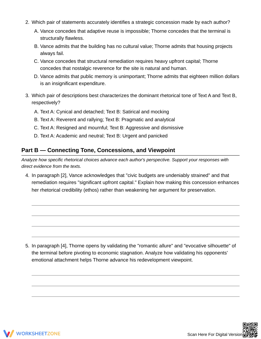 Free Tone Concessions Viewpoint Worksheet | Grade 9 - Page 4
